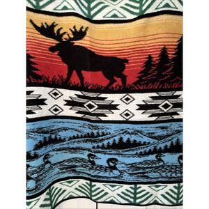 Aztec Moose Duck Blanket Throw Cabin Cottage-core Reversible 58 x 60"